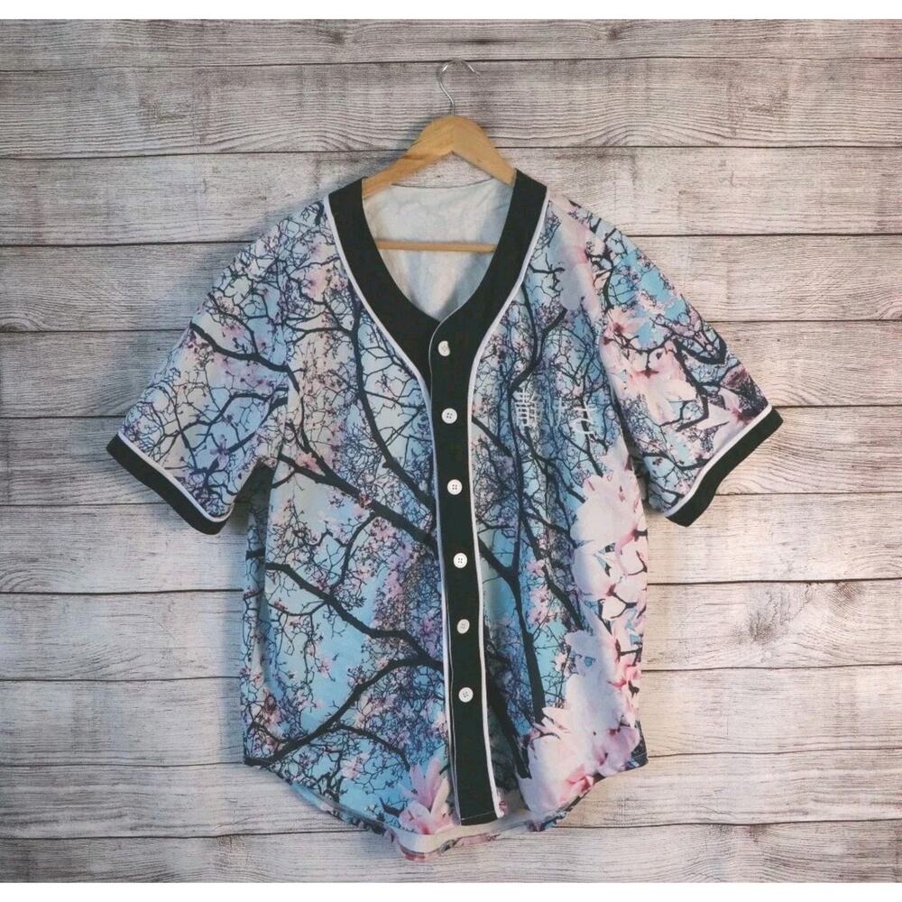Fresh Hoods Medium Cherry Blossoms Rave Japanese Quiteness Button Shirt Jersey